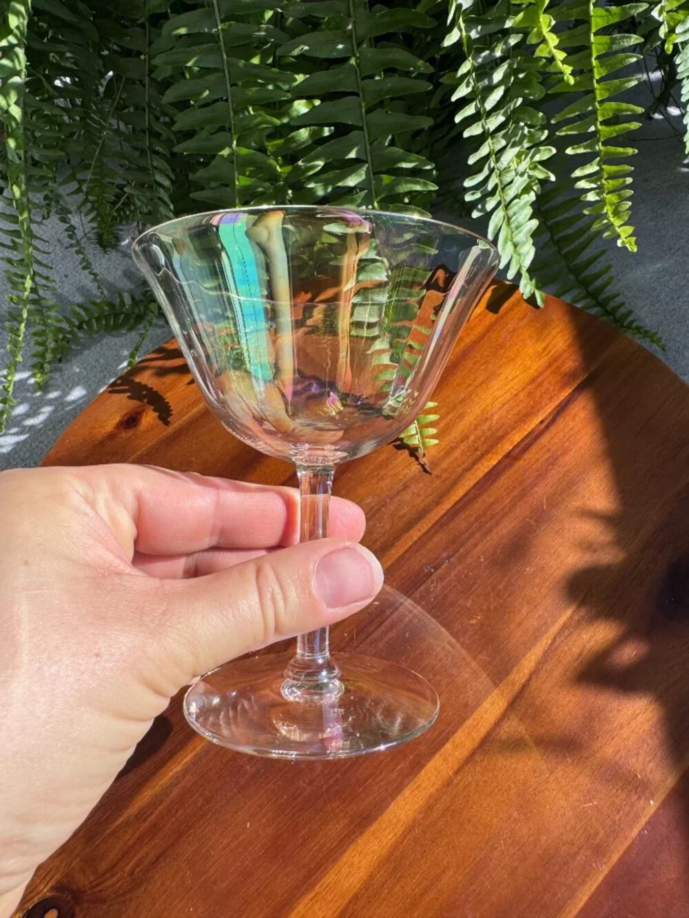 Set of 2 Vintage Fostoria Mother of Pearl Iridescent Champagne Coupe Glasses